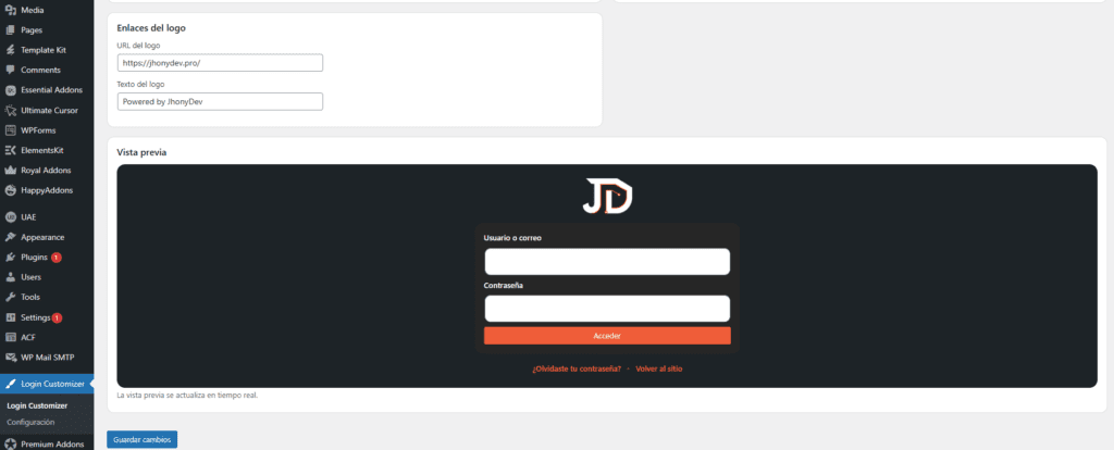 Login Customizer WP